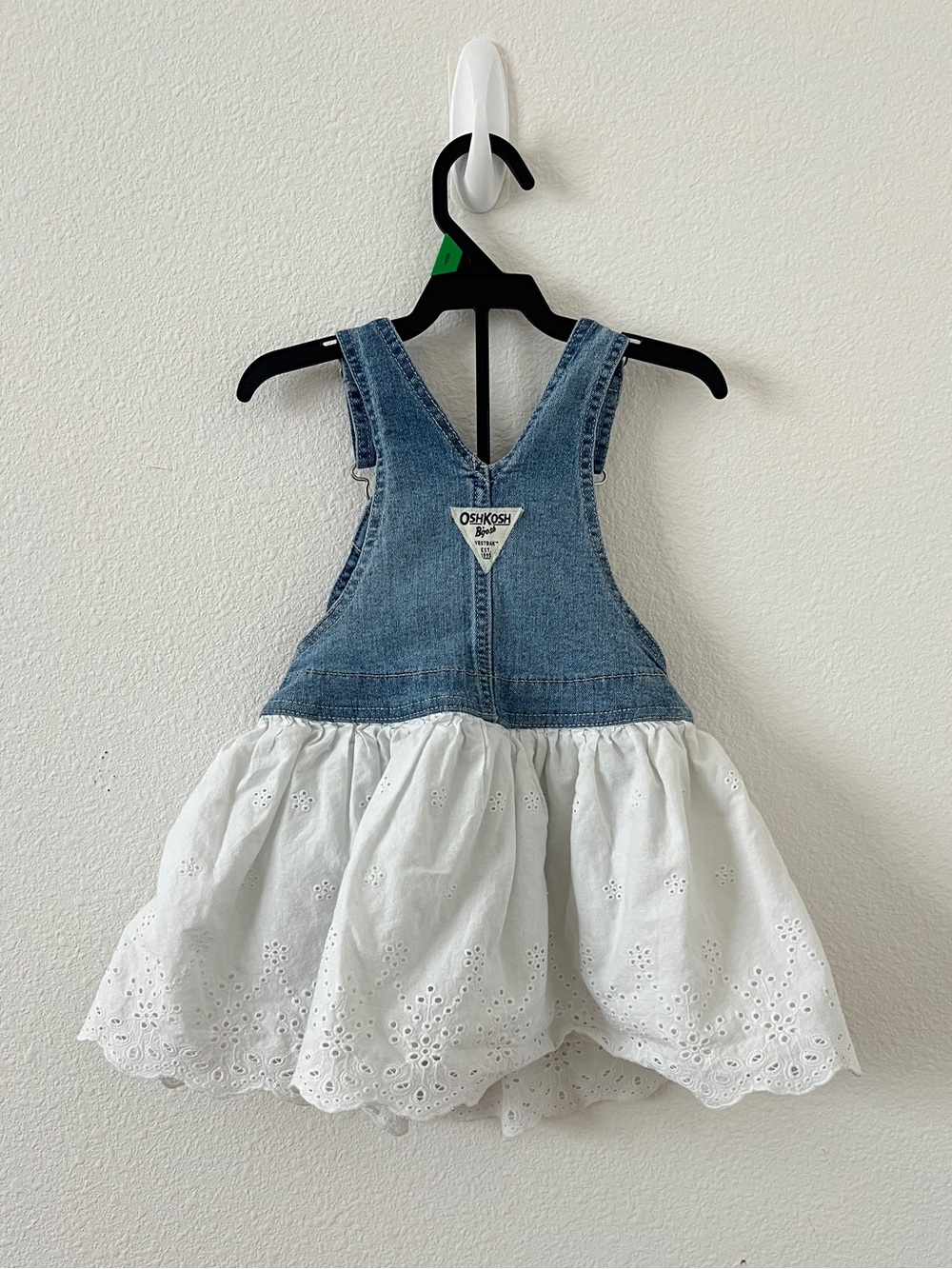 OshKosh B'gosh Denim Overall Dress with White Eyelet Skirt - Blue & White 🤍 - Picture 2 of 3